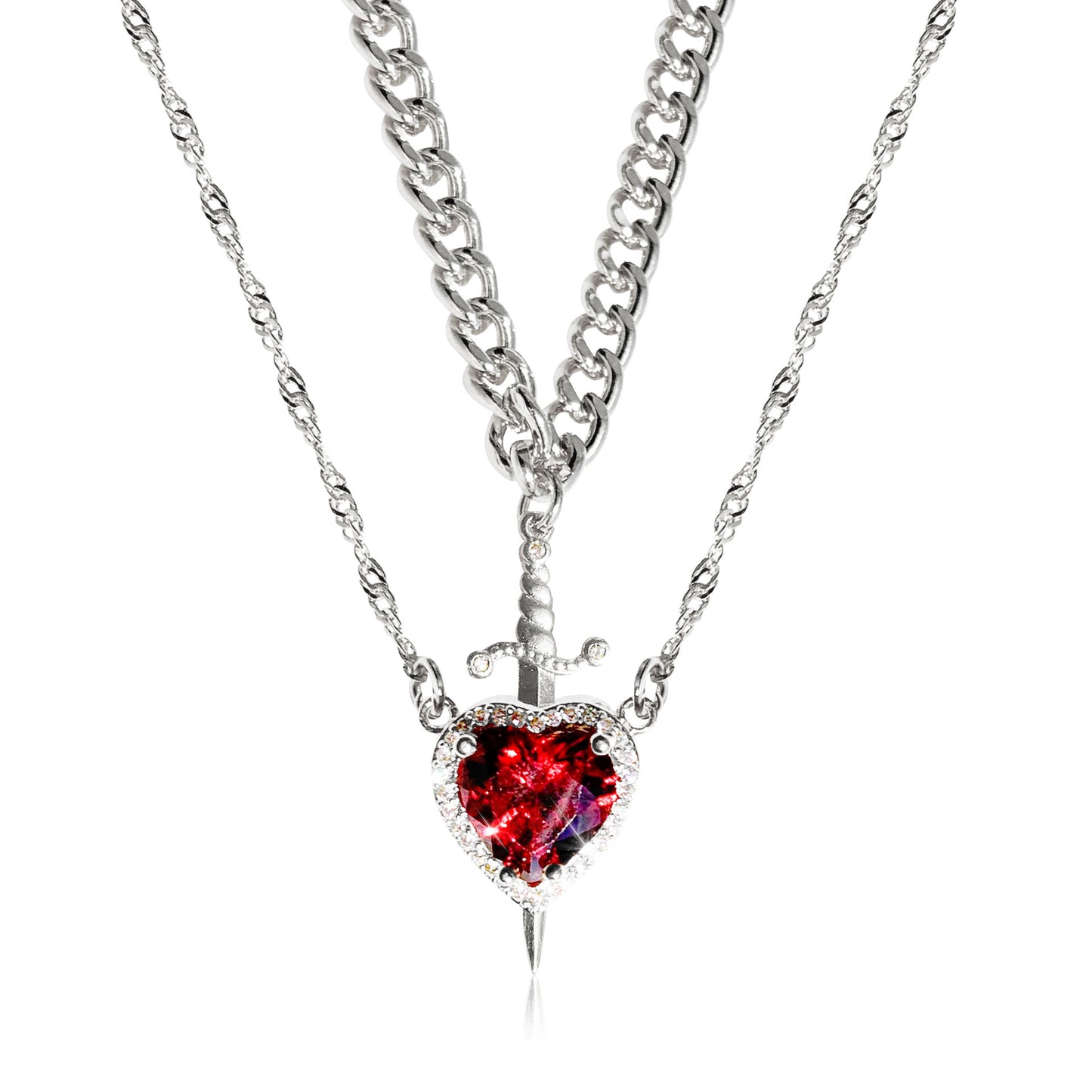 Red Gem and Dagger Pendant Necklace