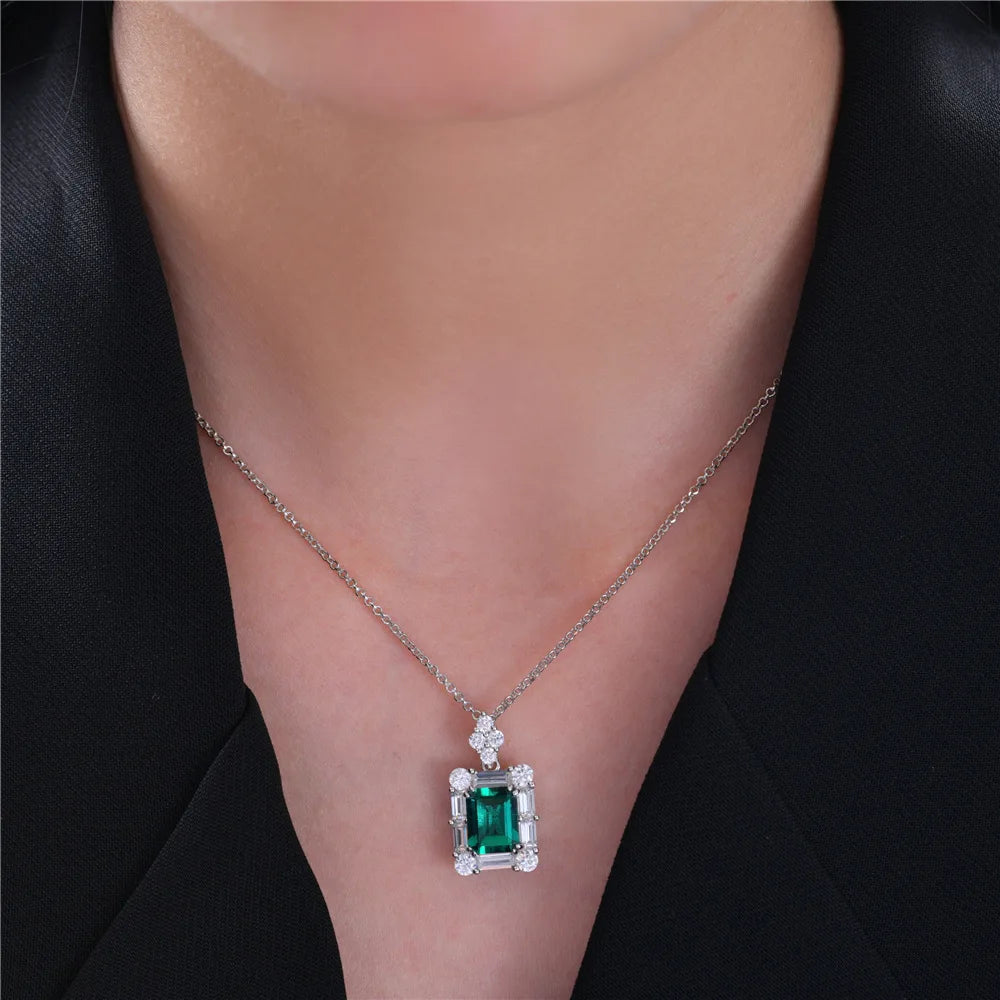 Emerald Cut Green Moissanite Pendant