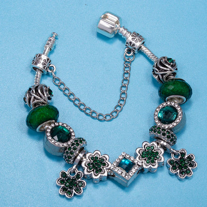 Green Crystal Lucky Grass Charm Beads Bracelet