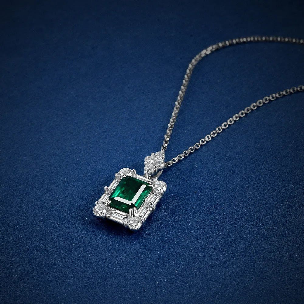 Emerald Cut Green Moissanite Pendant