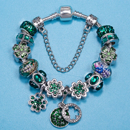 Green Crystal Lucky Grass Charm Beads Bracelet