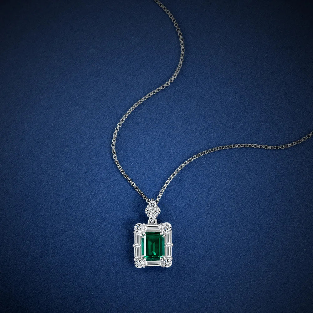 Emerald Cut Green Moissanite Pendant